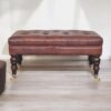Buffalo - Brown Leather Ottoman With Castor Legs - Walnut - Image 5