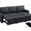 Upholstered Pull Out Sectional Sofa With Chaise - Black - Image 15