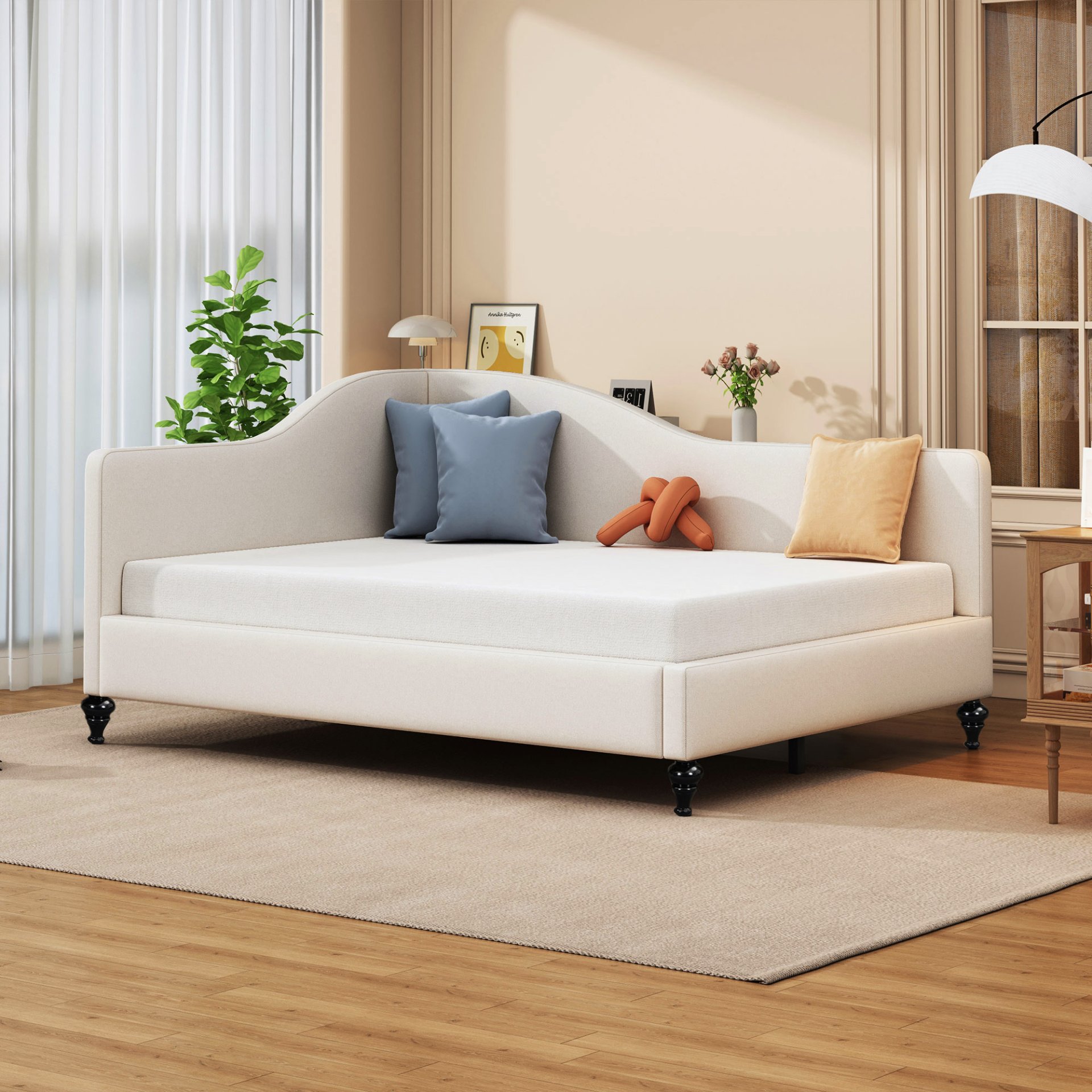 Full Size, Durable Construction Modern L Shaped Linen Daybed With Legs - Beige - Image 2