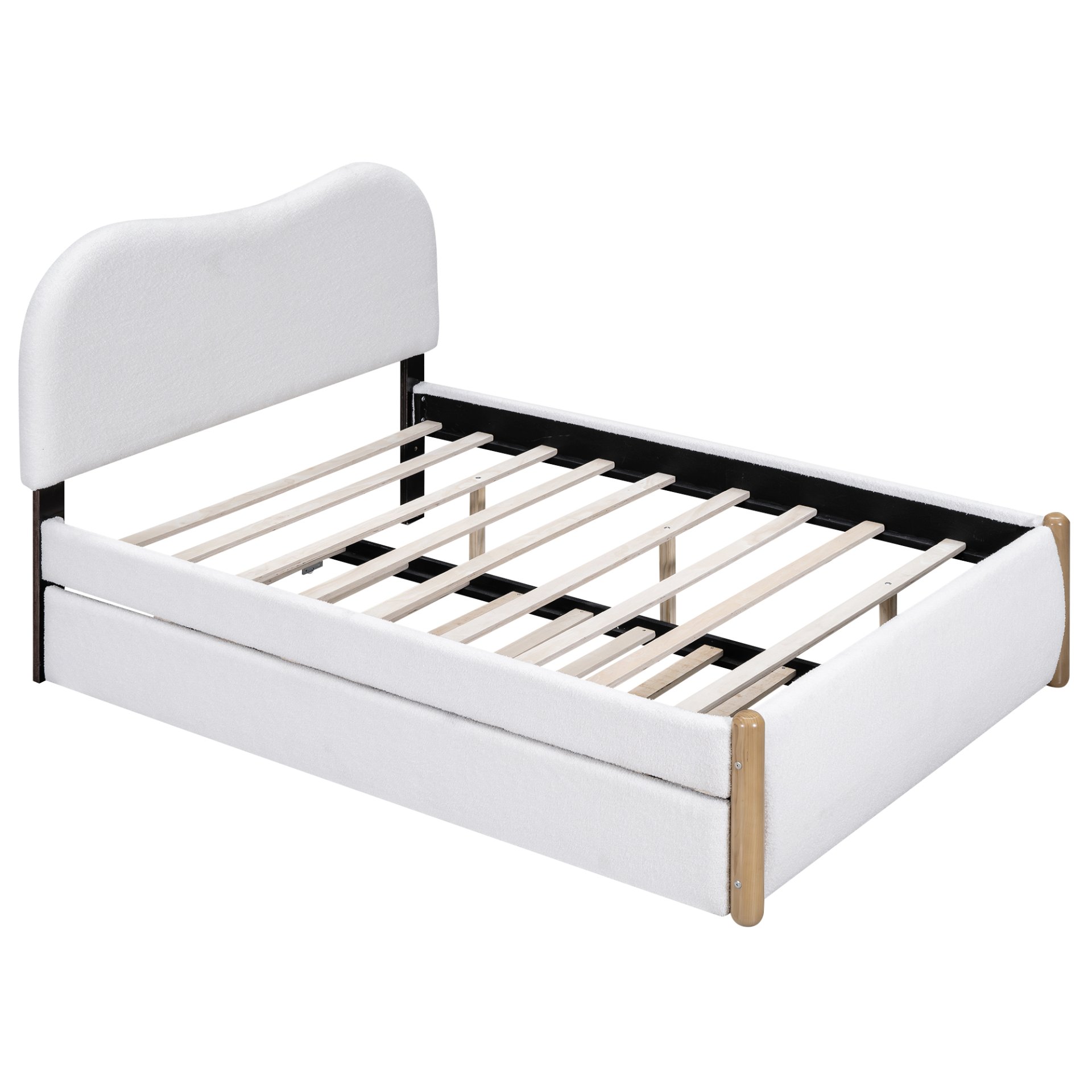Full Size Upholstered Platform Bed With Wood Supporting Feet And Twin Size Trundle - White - Image 11