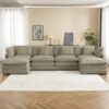 Modern Sofa Modular Sofa Couch Upholstered Corduroy L - Shape Sectional Sofa, Side Storage Pockets For Living Room - Brown - Image 17