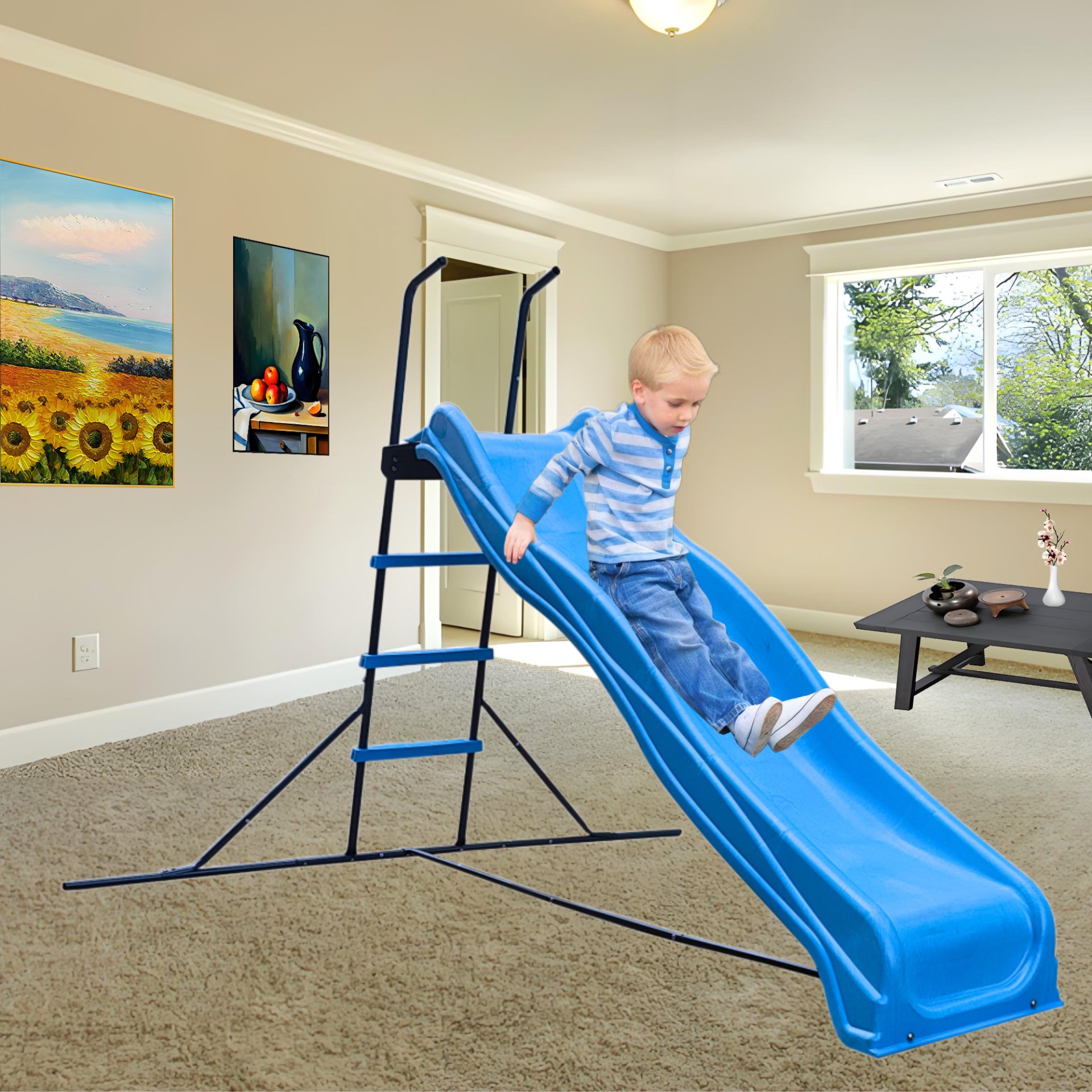 Xsl003 2.2M Kids Plastic Slide Indoor Freestanding Playground Equipment Children Plastic Slide Kids Indoor Slide - Blue - Image 2