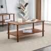 Modern 2 Tier Coffee Table For Living Room Furniture, Rectangular Center Table With Open Storage Shelf, Rounded Rubberwood Legs, Stable And Durable - Walnut - Image 4