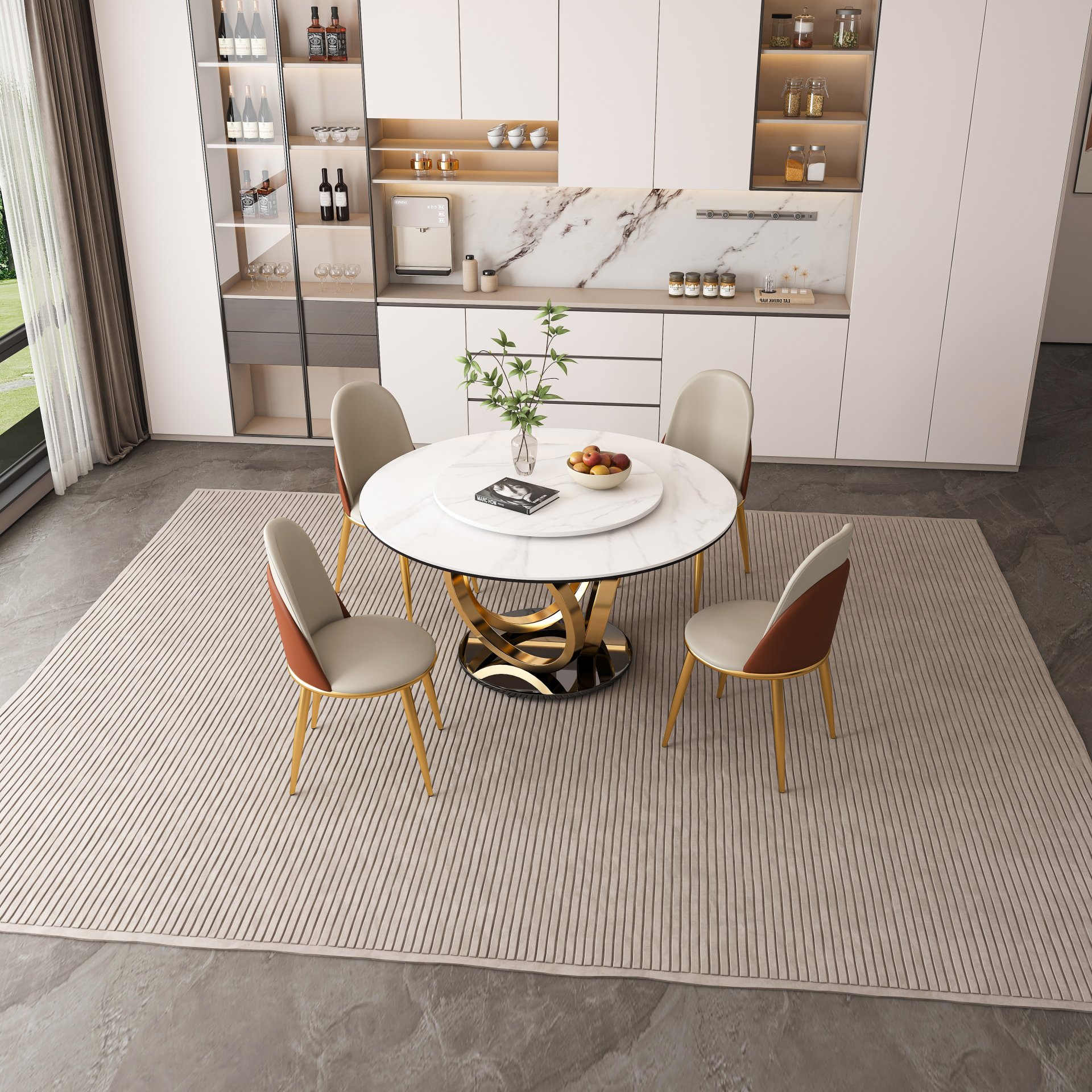 Round Dining Table With 360° Smooth Lazy Susan Stain / Heat - Gold / Black / White - Image 12