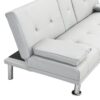 Sofa Bed With Armrest Two Holders Wood Frame, Stainless Leg, Futon - White - Image 15