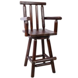 Rustic Bar Stool Fir Wood Construction, Chair With Footrest, Wide Armrest, Rustic Kitchen Stool, Tall Bistro Chair For Dining Room, Restaurant, Pub, 4 Foot - Brown