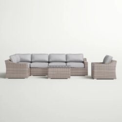5 Person All Weather Wicker Sectional Seating Group With Cushions - Gray / Gray Mix