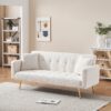Teddy Fleece Sofa Bed With Luxurious Throw Pillows Fabric - Beige - Image 6