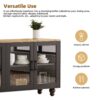 Farmhouse TV Stand With Solid Wood Gourd Shaped Legs For TVs Up To 70", Entertainment Center With Bookshelves & Tempered Glass Doors, Media Console With Adjustable Shelves, Living Room - Black / Natural - Image 7