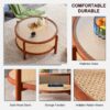 Modern Minimalist Circular Double Layer Solid Wood Coffee Table With Glass Top, Rattan Layer - Walnut - Image 15