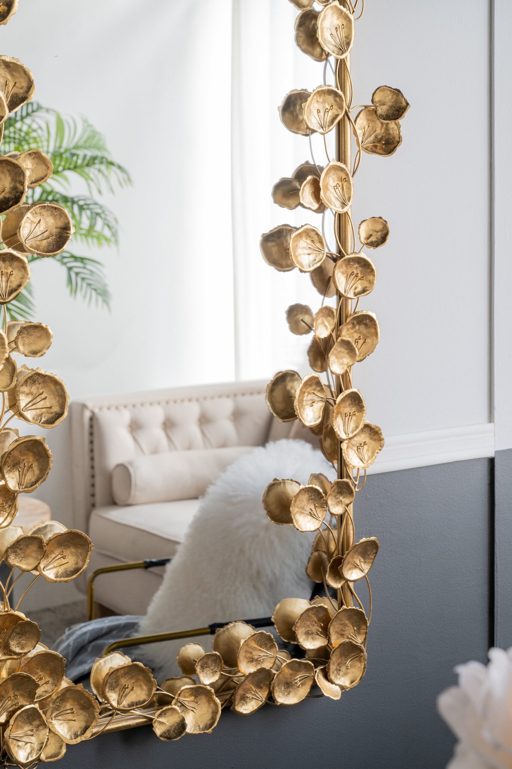 Full Length Mirror With en Leaf Accents, Floor Miiror For Living Room Bedroom - Gold - Image 5
