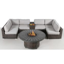 All Weather 4 Person Patio Sofa Set With Fire Pit And Side Table Rustproof - Brown