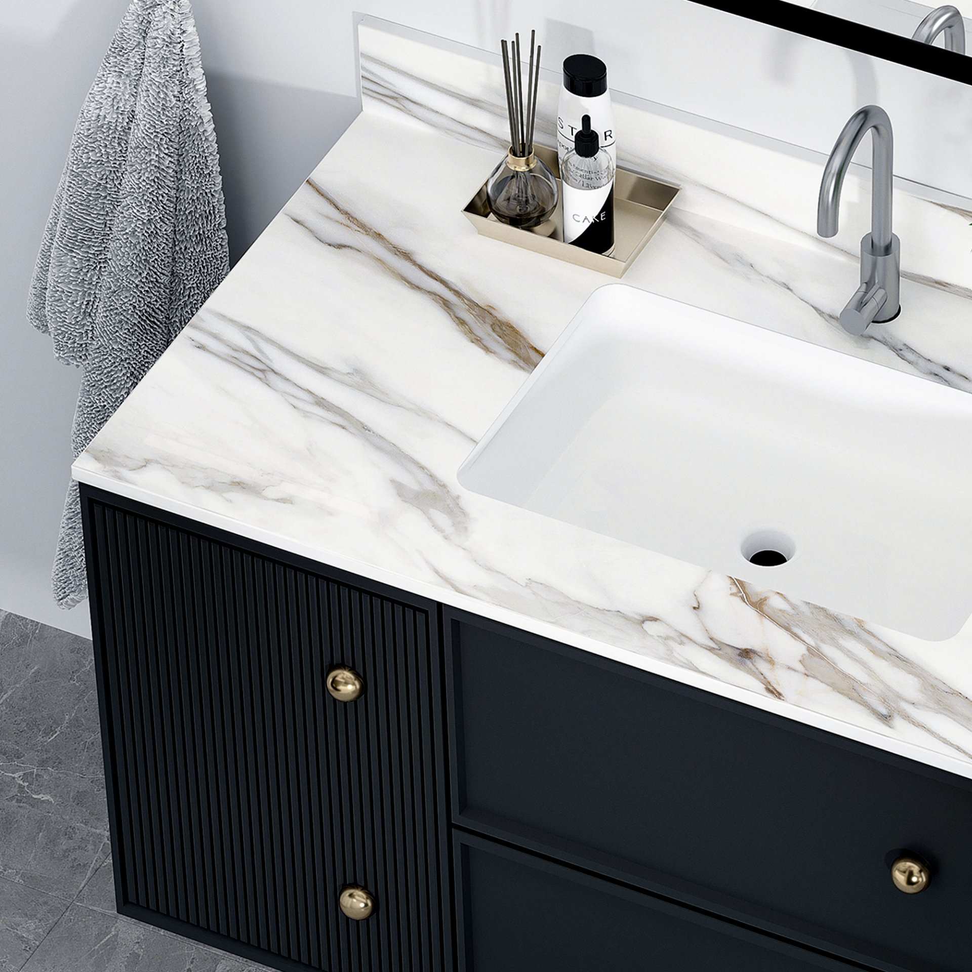 Vanity Top With Undermount Sink And Backsplash, Sintered Stone - Carrara White Marble - Image 4