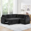 Modern L Shaped Sectional Sofa Bed With Hidden Storage Chenille Upholstery - Black - Image 2