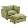 Modern Armchair Sofa Cozy Upholstered Sofa Chair With Movable Ottoman, Wide Seat - Green - Image 14