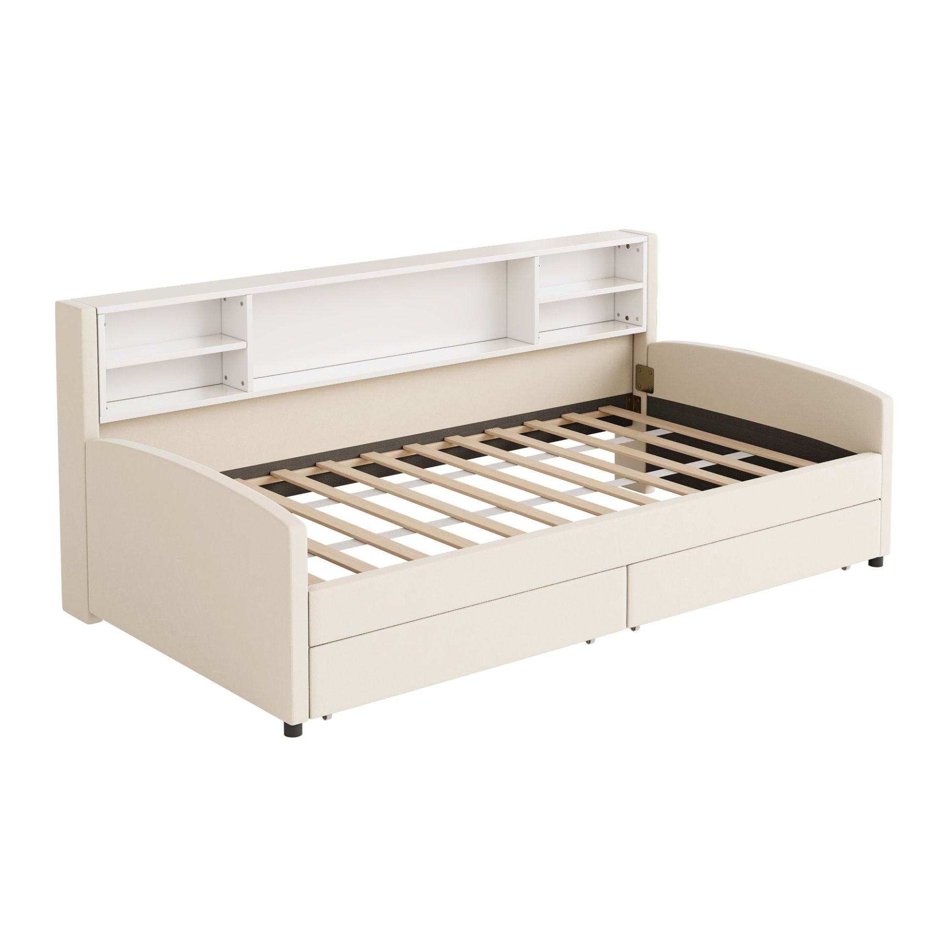 Twin Size Luxurious Upholstered Platform Bed With Storage Drawers - Beige - Image 8