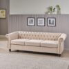 Chesterfield Style 3 Seater Sofa With Deep Button Tufting - Beige - Image 6