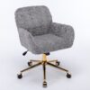 Office Chair, Artificial Rabbit Hair Home Office Chair With Golden Metal Base, Adjustable Desk Chair Swivel Office Chair, Vanity Chair - Gray - Image 6