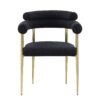 Dining Chairs (Set of 2), Mid-Century Modern Dining Chairs, Kitchen Dining Room Chairs, Round Boucle Backrest Sherpa Dining Chair With Brushed Bronze Metal Legs - Black - Image 7