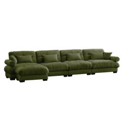 Modern Velvet L Shaped Sectional Cloud Sofa Convertible Deep 4 Seater Modular Couch With Bolstered Armrests - Olive Green