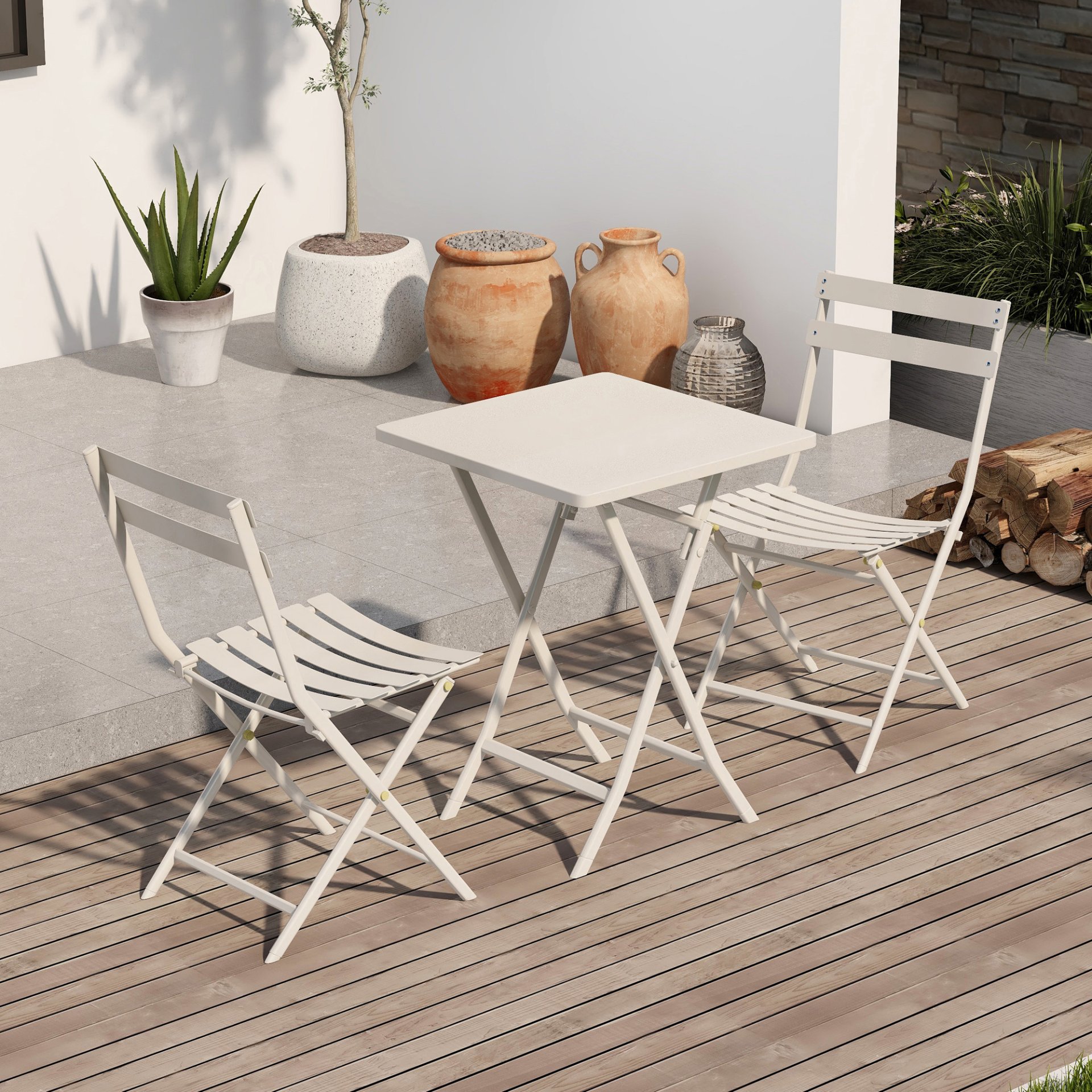 3 Piece Patio Bistro Set Of Foldable Square Table And Chairs - White - Image 8