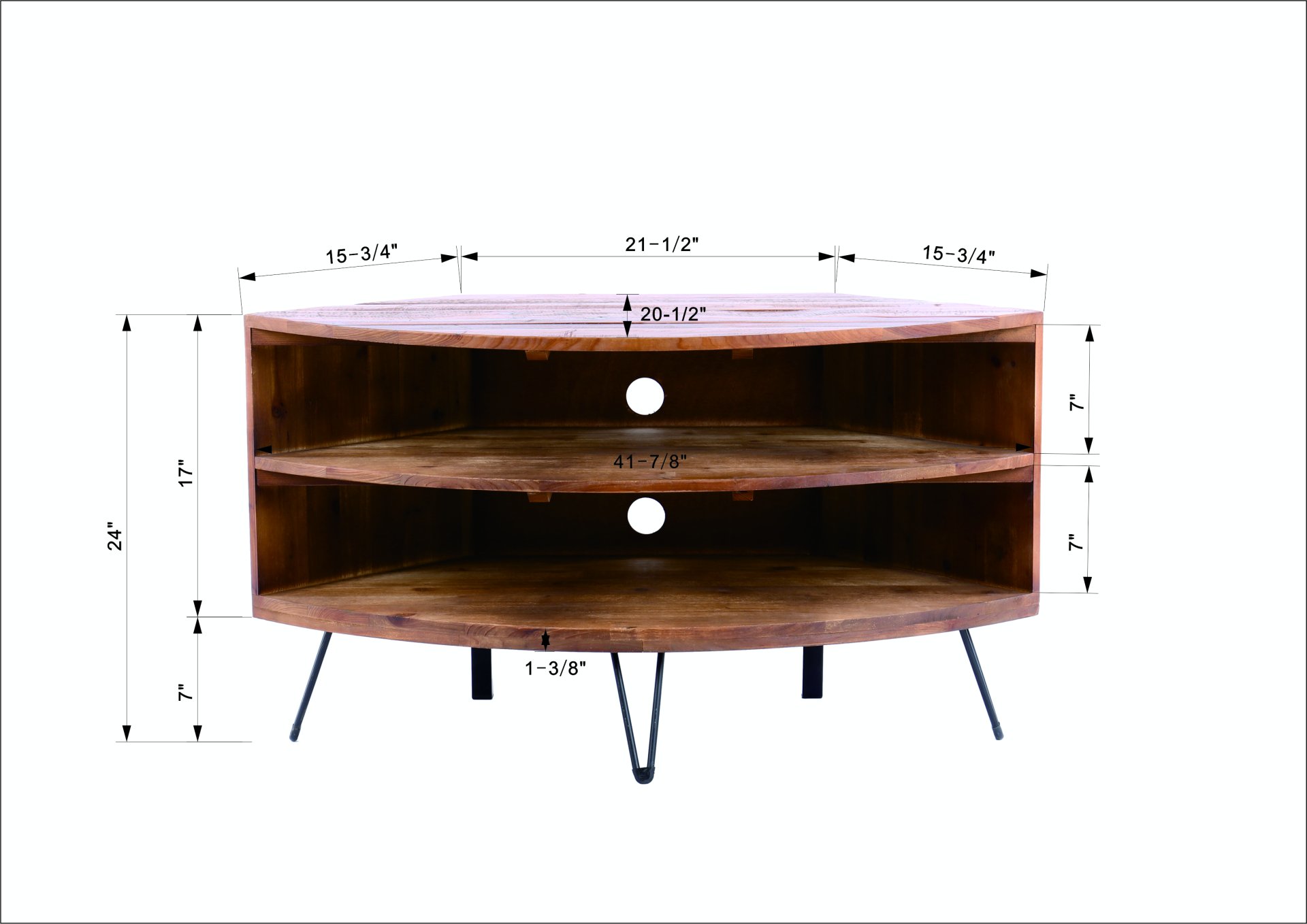 Fan Shape Reclaimed Wood Corner Media Table For Living Room Wise Use Your Space - Natural - Image 11