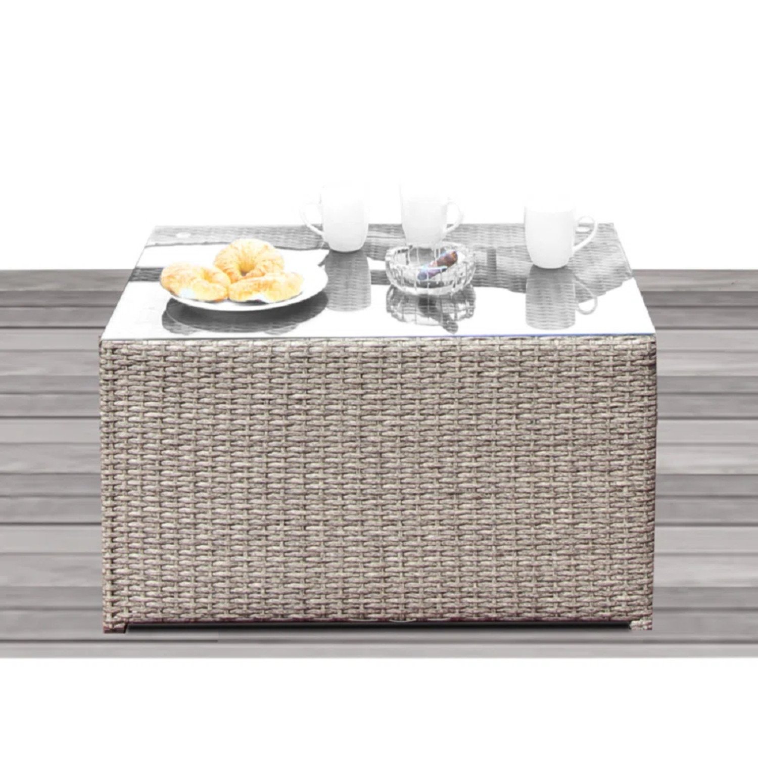 2 Person Wicker Seating Set With Cushions And Glass Top Table - Grey Mix - Image 5