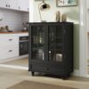 Buffet Cabinet With Double Glass Doors And Drawer, Storage Sideboard - Black - Image 2