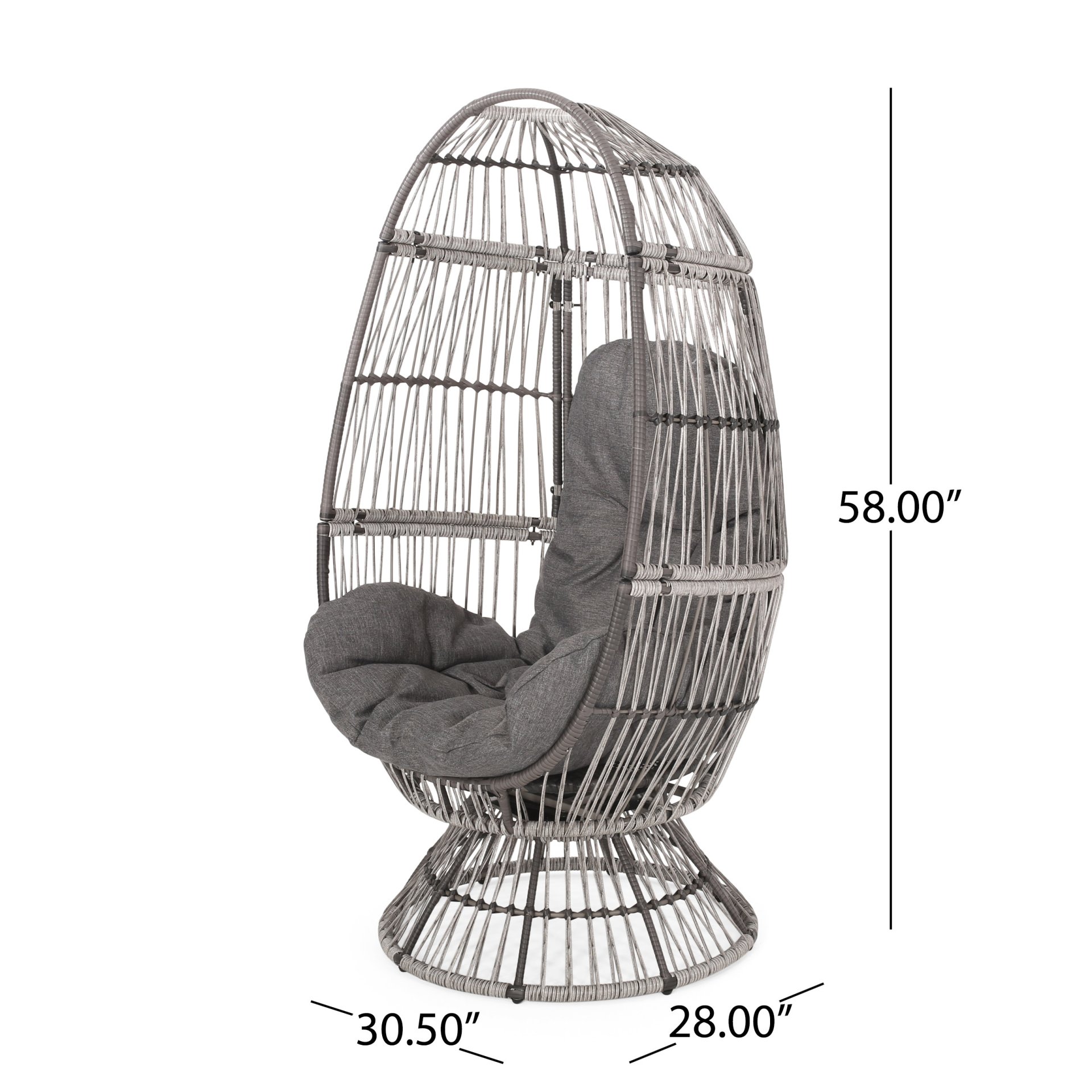 Berkshire - Outdoor Wicker Swivel Egg Chair With Water Resistant Cushions - Gray - Image 3