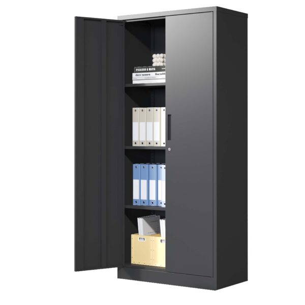 Heavy Metal Garage Storage Cabinet, Tool Steel Locking Cabinet With Doors And 3 Adjustable Shelves - Brushed Nickel