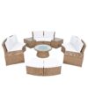 10 Piece Outdoor Sectional Half Round Patio Rattan Sofa Set, Wicker Conversation Furniture Set For Free Combination - White - Image 13