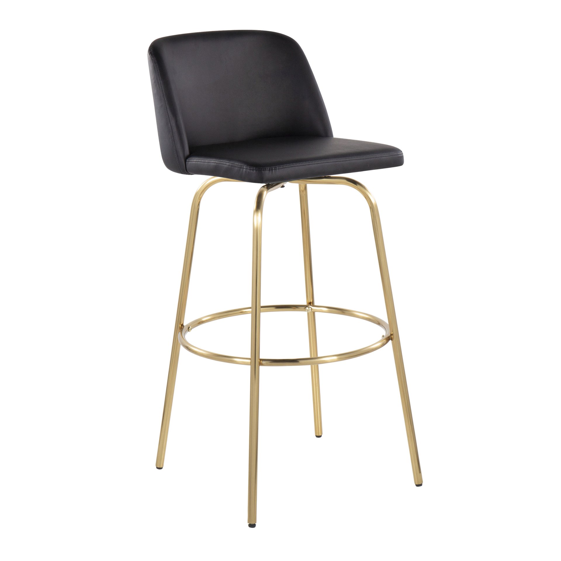 Toriano - Contemporary Fixed Height Barstool With Swivel With Round Footrest (Set of 2) - Black / Gold - Image 2