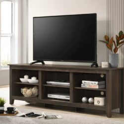 Benito - Wide TV Stand With Open Shelves And Cable Management - Dark Dusty Brown