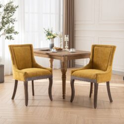 Ultra Side Dining Chair, Thickened Fabric Chairs With Neutrally Toned Solid Wood Legs, Bronze Nail Head (Set of 2) - Golden Yellow