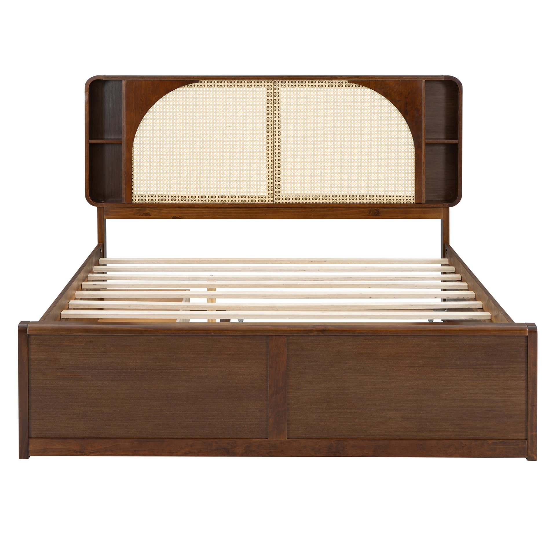Queen Size Headboard Bed With 2 Drawers And Trundle Walnut - Image 3