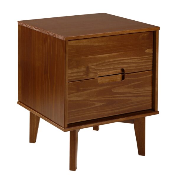 Mid-Century Modern 2 Drawer Solid Wood Nighstand With Cutout Handles - Walnut