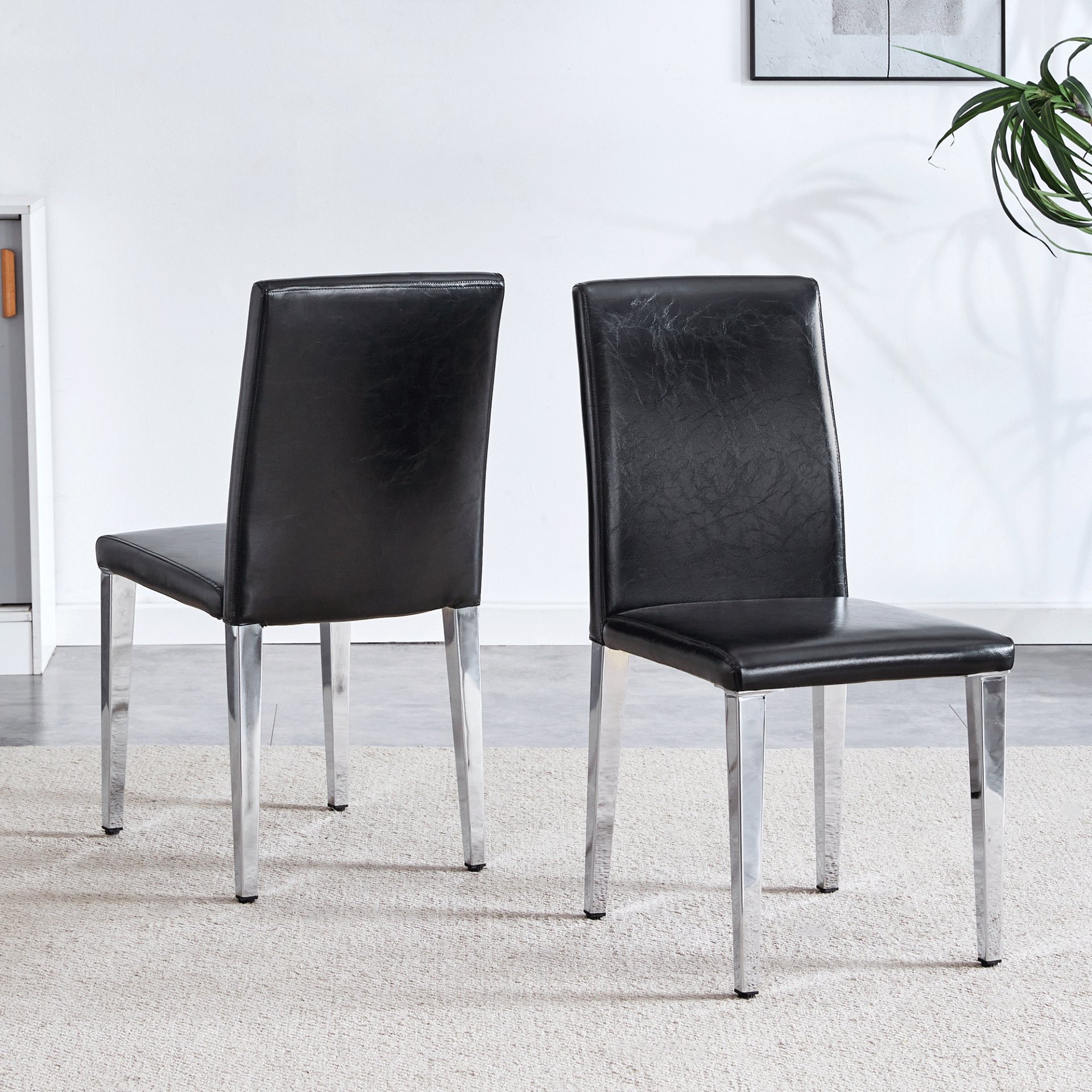 (Set of 2) Backrest Chairs With Metal Legs, They Are Ideally Suited For Minimalist And Contemporary Home Styles - Black / Silver - Image 4