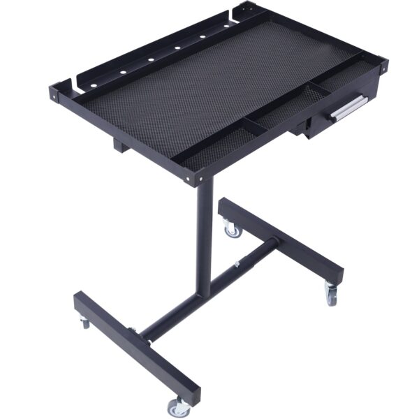 Adjustable Tear Down Work Table With Drawer For Garages, Repair Shops, And Diy, Portable, (4) 2.5" Swivel Casters, 220 Pound Capacity, Rubber Corners, Heavy Duty Steel - Black