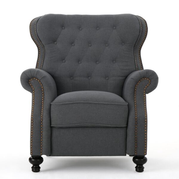 Accented Push Back Recliner Chair With Rolled Arms - Charcoal