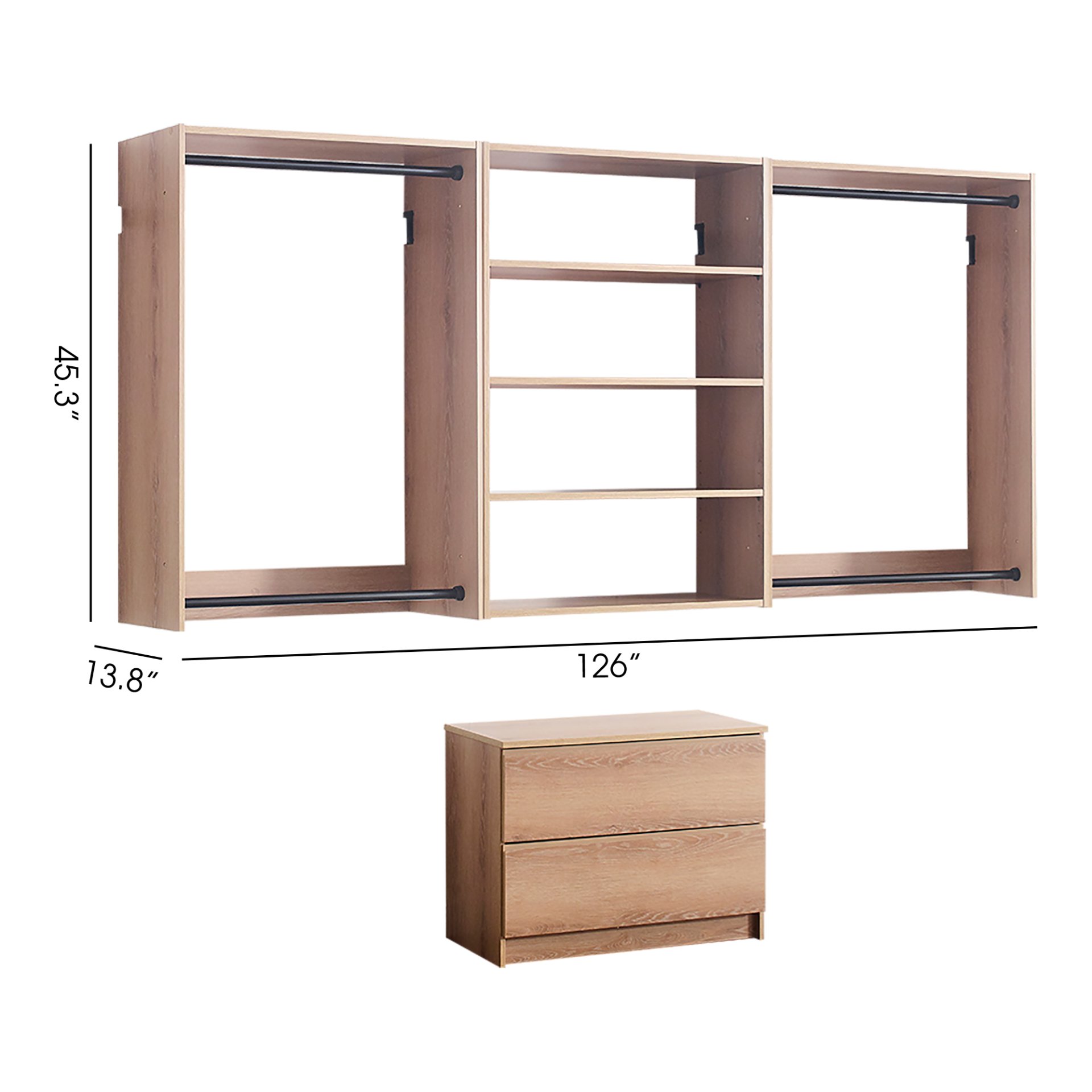Devi - Wall Mounted Wood Closet System, Modular Units And Warm - Oak - Image 3