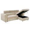 Multi-Functional Pull-Out Sofa Bed L-Shape Sectional Sofa With Adjustable Headrest, Wireless Charging, Cup Holders And Hidden Storage For Living Room - Beige - Image 13