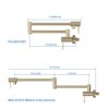 Design Pot Filler Faucet Wall Mount Kitchen Sink Faucet, Stretchable With 2 Handles - Gold - Image 3