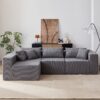 Corduroy Modular L Shaped Sectional Sofa, Luxury Floor Couch Set, 4 Piece Free Combination - Gray - Image 2