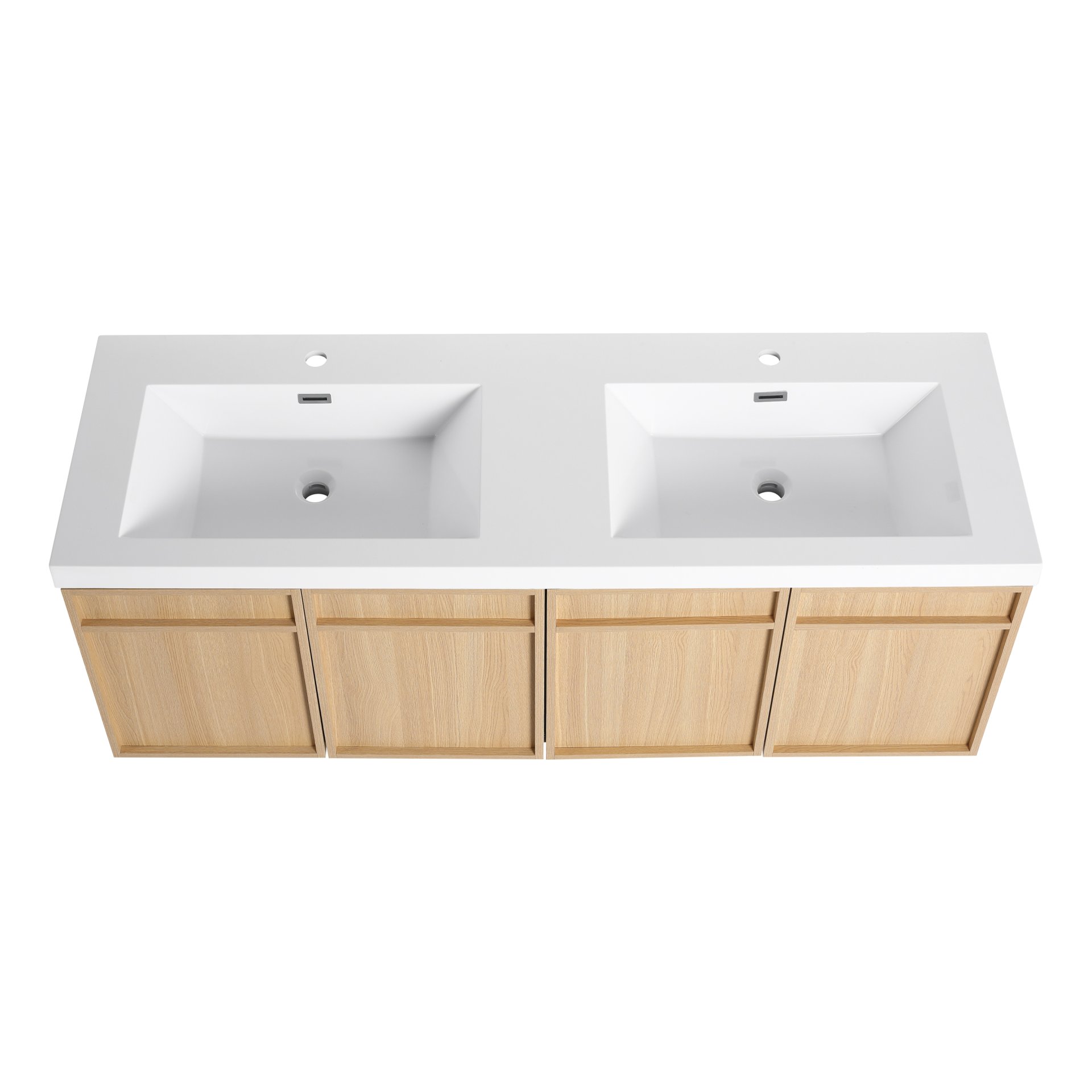 Original 60" Wall Mounted Bathroom Vanity With Double Resin Sink And Soft Closing Doors Plywood - Oak - Image 11