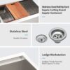 Double Bowl Farmhouse Sink Workstation 33" Stainless Steel 16 Gauge Apron Front - Black / Gray - Image 6