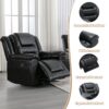 Home Theater Recliner Set Manual Recliner Chair With Wide Armrest, Two Built-In Cup Holders For Living Room - Black - Image 8