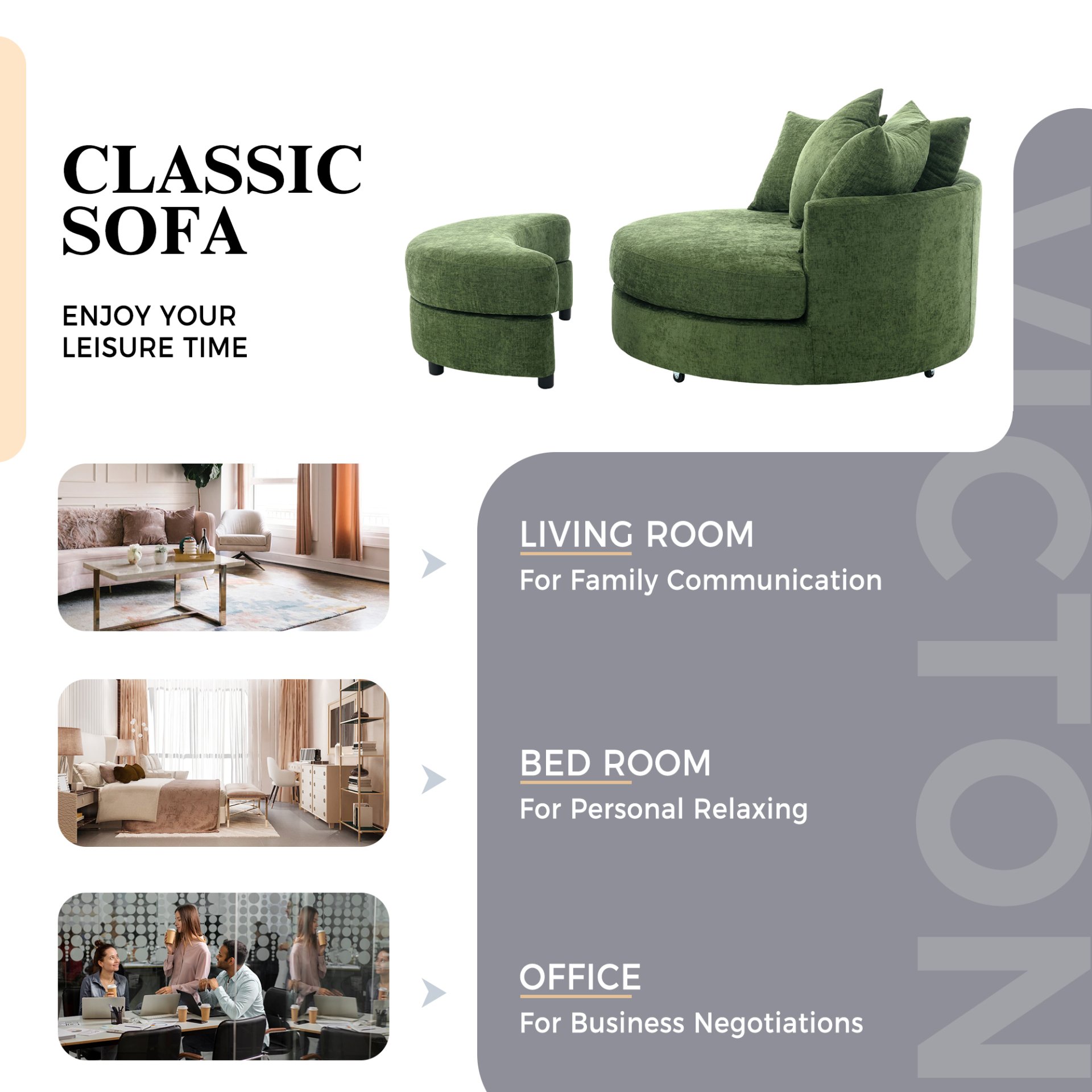 360° Swivel Accent Barrel Chair With Storage Ottoman & 4 Pillows, Modern Chenille Leisure Chair Round Accent For Living Room - Green - Image 7