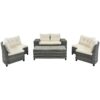 8 Pieces Outdoor Wicker Round Sofa Set, Half-Moon Sectional Sets All Weather, Curved Sofa Set With Rectangular Coffee Table, PE Rattan Water-Resistant And UV Protected, Movable Cushion - Beige - Image 6