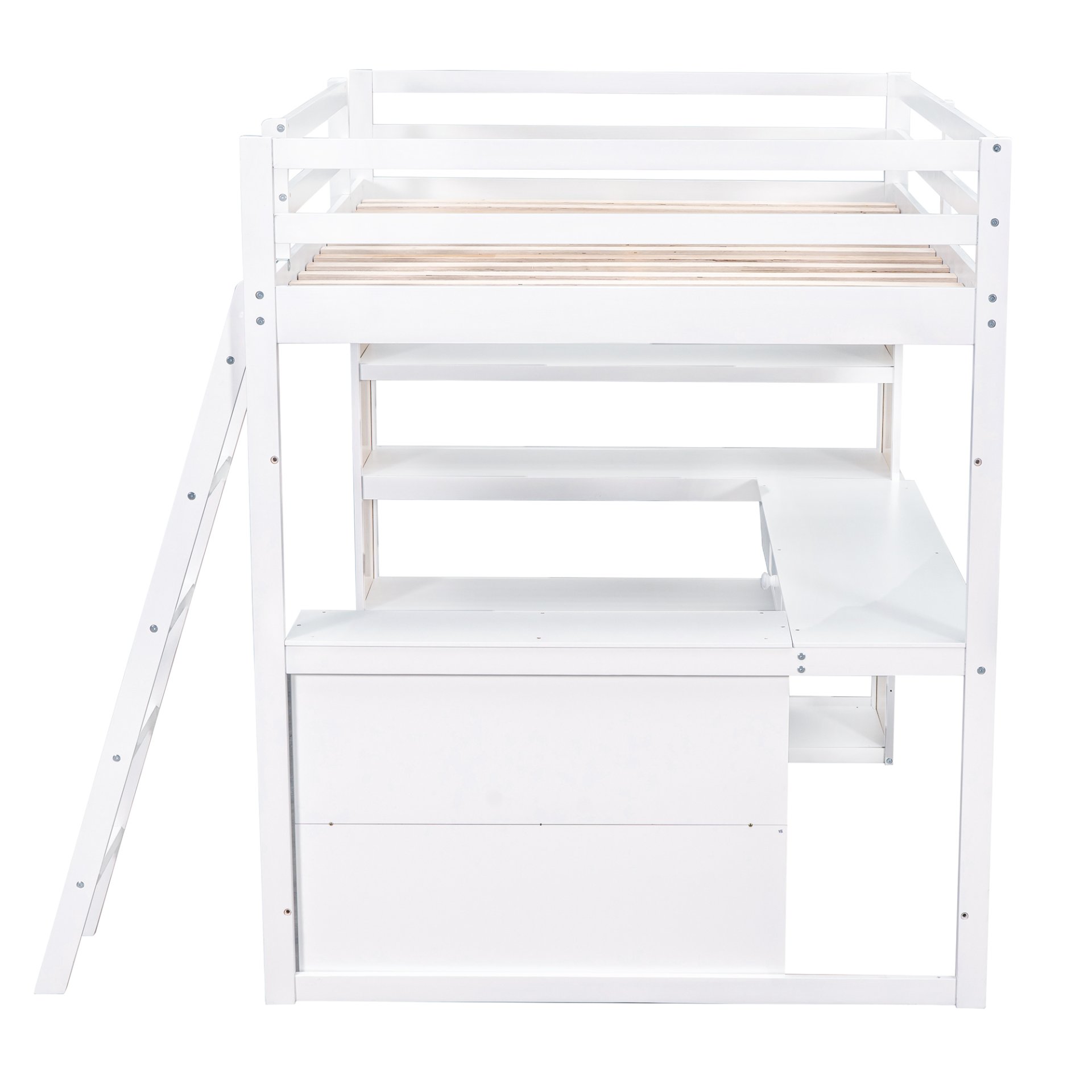 Full Size Loft Bed With Ladder, Shelves, And Desk - White - Image 6