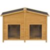 Large Wooden Dog House Outdoor / Indoor Dog Crate, Cabin Style, With Porch, 2 Doors - Natural - Image 6